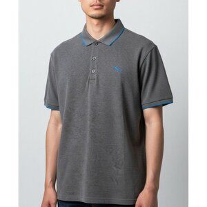 Puma Mens Gray Polo Shirt With Blue Accents Size L Short Sleeve Button-Up Collar